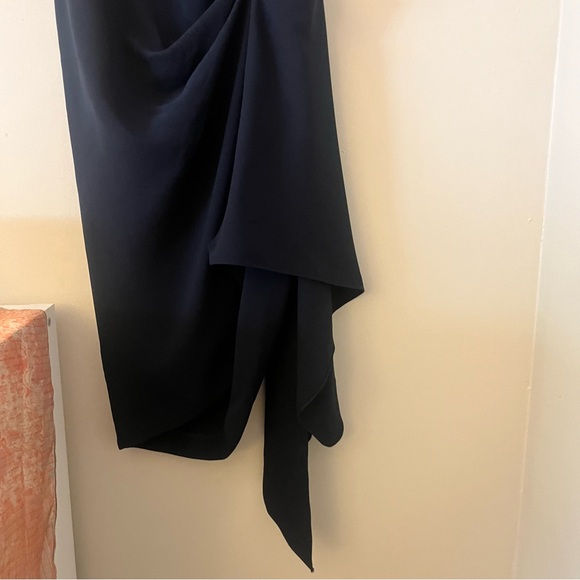 Oscar de la Renta Navy Draped Silk Asymmetrical Navy Dress 6 NWT - Picture 7 of 17